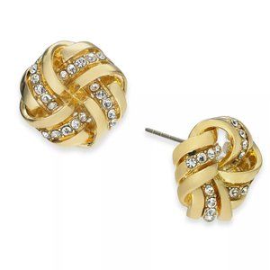 Charter Club Gold-Tone Pave Love Knot Stud Earrings